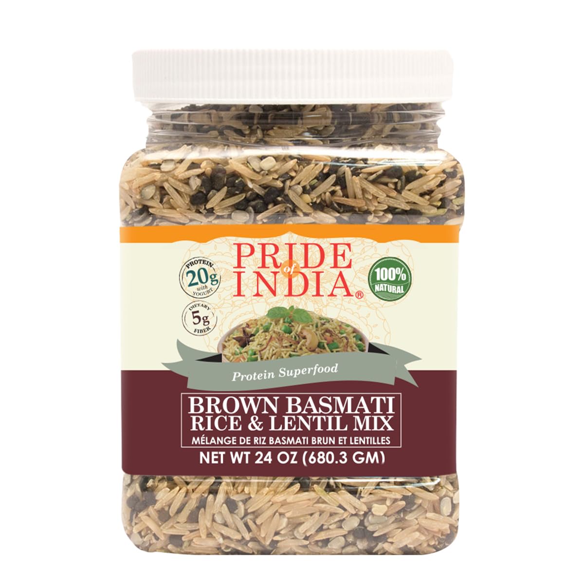 Pride Of India - PACK of 6 - Indian Brown Basmati Rice & Lentil Kitchari Mix - Protein Superfood, 3 Pound Jar