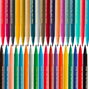 Pentel Arts Color Pen 36 Assorted Color Set with Resealable Carry Case