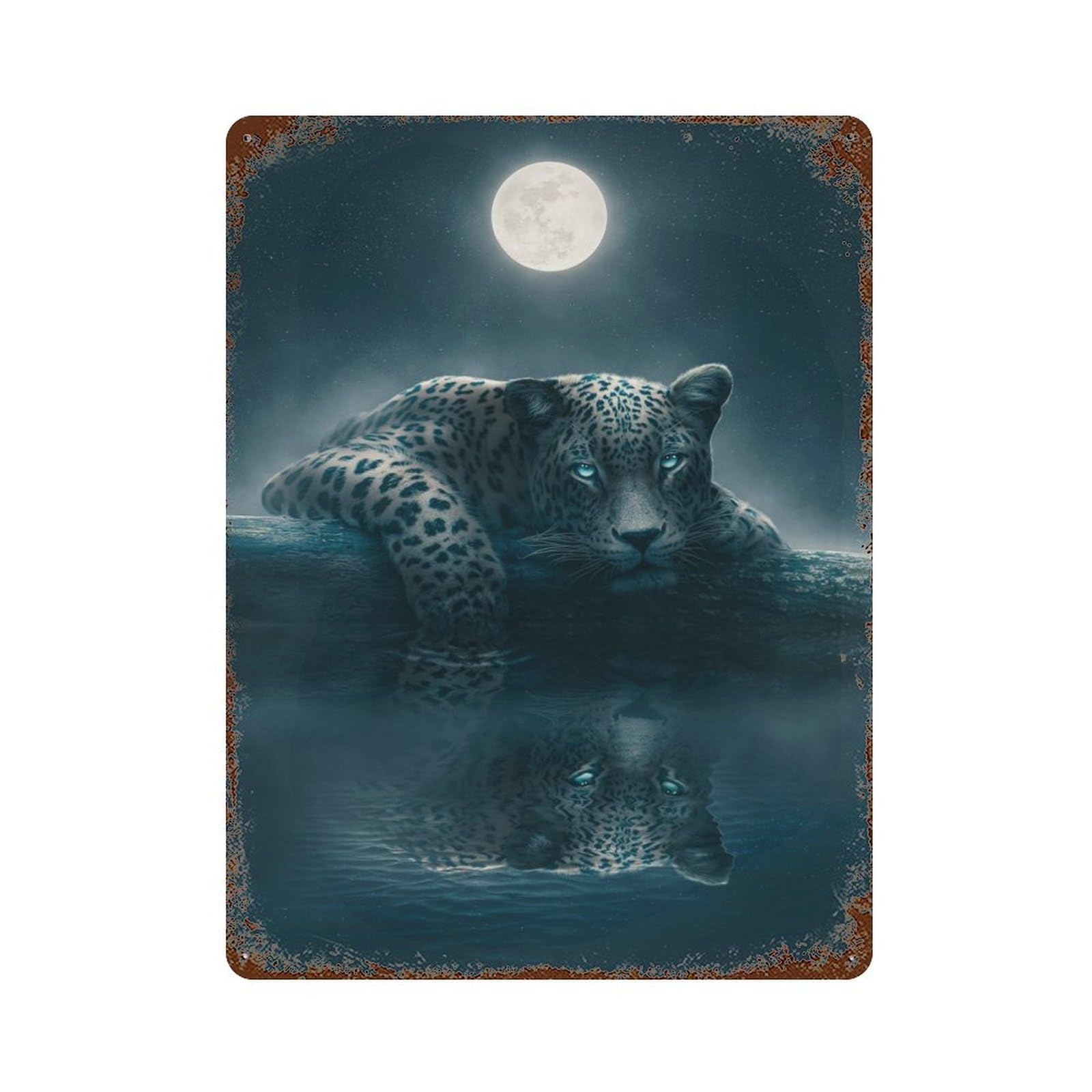 Retro Metal Sign with Moonlit Jaguar Design 15.7"x11.8", for Living Room, Hallway And Home Decor, Farmhouse Wall Decor