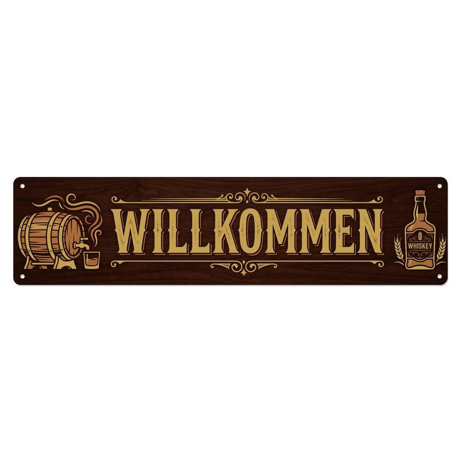 Rich Mahogany Whiskey Bar Distillery Welcome Metal Tin Sign Plaque Wall Decor for Cafe, Club Bar, Office, Home Garden Metal Poster 4x16Inch