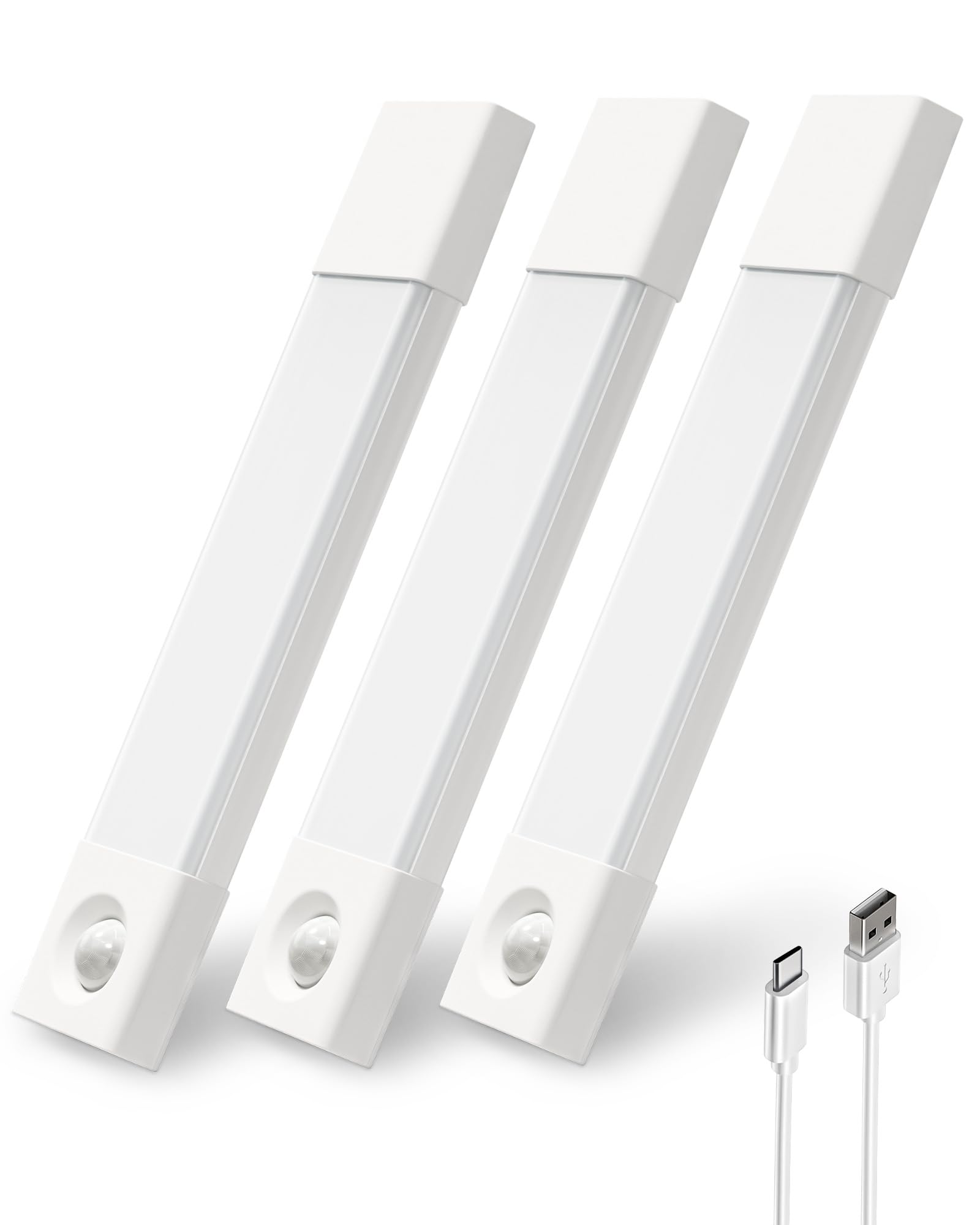 3 Pack 7” Under Cabinet Kitchen Lights, Motion Sensor Lights Indoor, 30 LED Rechargeable Wardrobe Lights, Dimmable, 3 Color Temperatures, Under Cupboard Kitchen Lights, Pantry, Bedroom, Kitchen