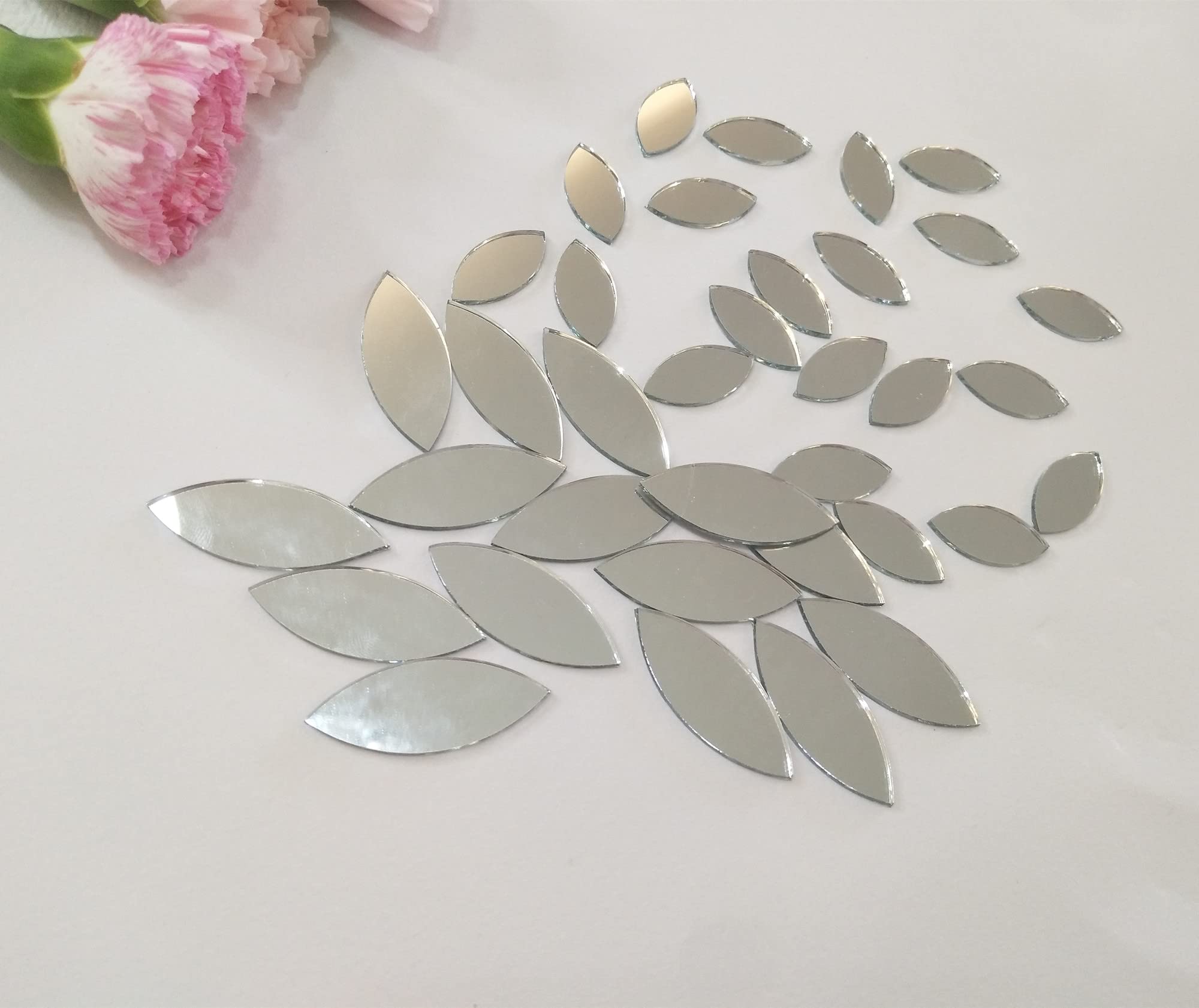 Meya Silver Mirror 120Pcs Of Glass Mosaic Tiles Petal Leaves, Glass Supplies For Crafts, Craft Mirrors, Mirror Embellishments (Silver Mirror)