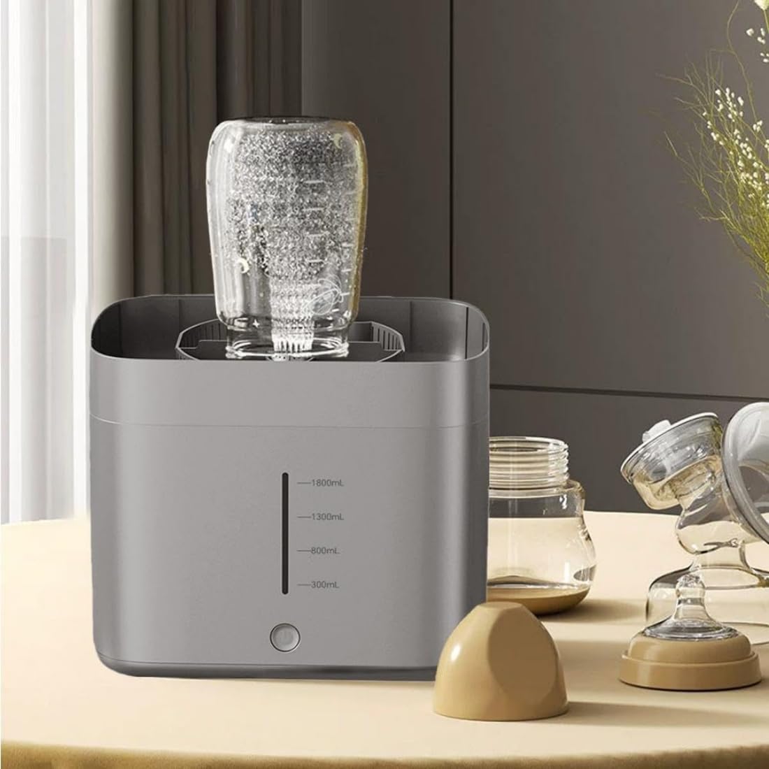 Lavadora eléctrica de vasos y tazas, lavadora automática con depósito de agua de 1,8 L, chorros de alta presión, cup washer para el hogar, la oficina, bares y cafeterías (Gray)