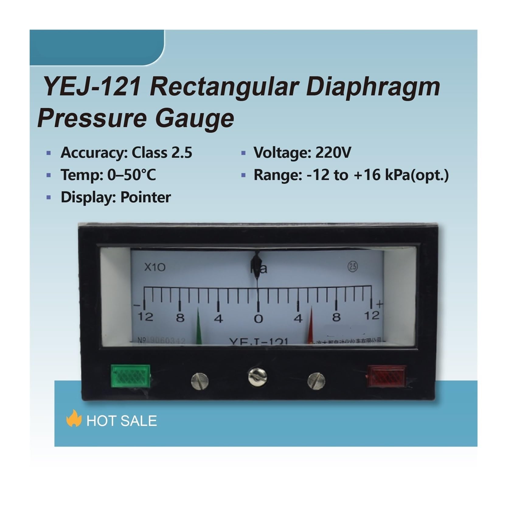 YEJ-121 Manometro differenziale a Membrana Misuratore di sovrapressione positiva negativa del Flusso d'Aria a Pannello Rettangolare(0-10KPA)