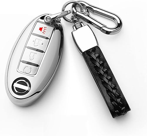 Autophone Funda compatible con llavero Nissan con llavero de cuero, funda de protección de TPU suave para llave inteligente Altima Maxima Rogue