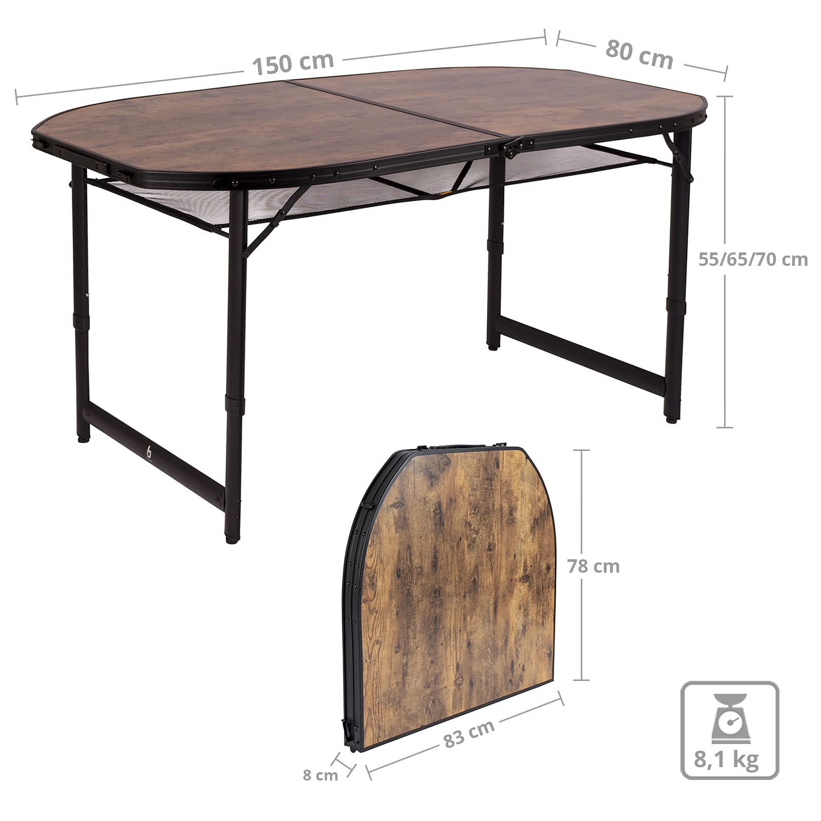 Bo-Camp - Industrial - Mesa - Woodbine - Oval - Modelo Maleta - 150x80 cm