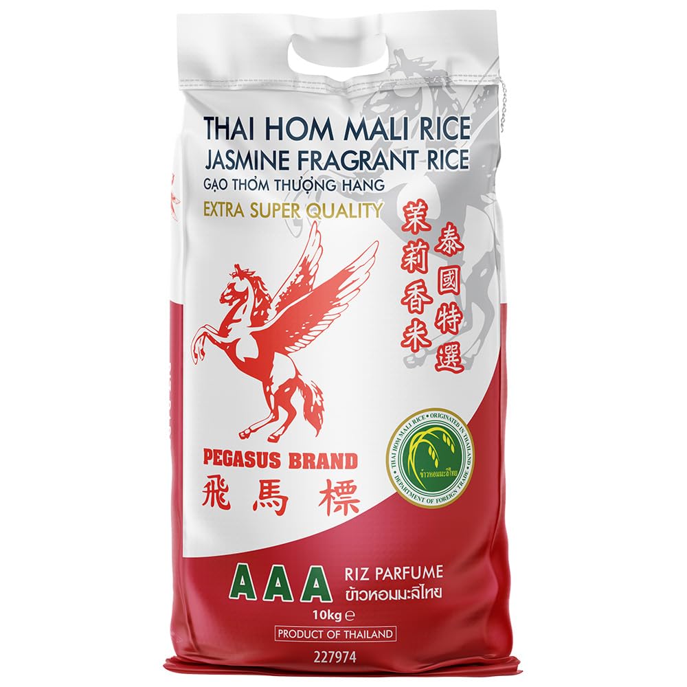 Pegasus Thai Fragrant Jasmine Rice 10KG | Premium Long Grain White Rice | Naturally Aromatic Jasmine Fragrance | Soft & Fluffy Texture | Perfect for Curries, Stir-Fries & Everyday Meals