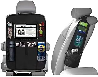 Organizador de coche de 2 unidades, organizador de asiento trasero y organizador lateral de asiento de coche, color negro, muchos bolsillos con compartimento para tableta, protector de respaldo