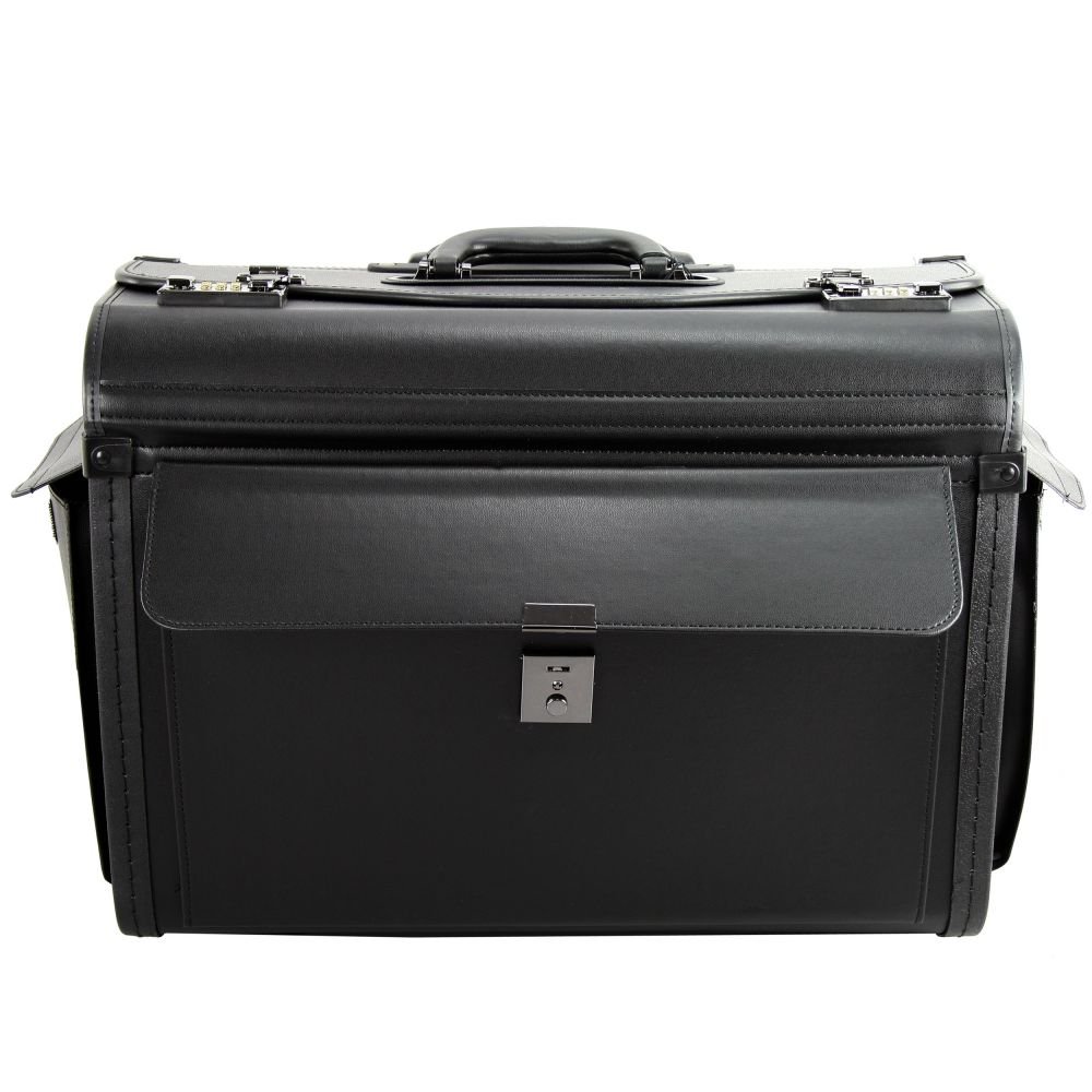 D&N Business & Travel - Maletín de piloto con 2 ruedas (poliuretano, 48 cm, bolsillo delantero), color negro, Negro , Talla única