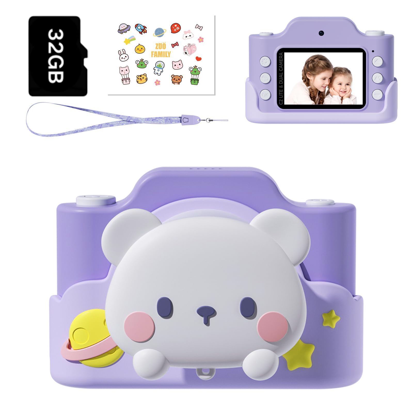 Dinosaur Kids Camera, Non-Game Camera for 3 4 5 6 7 8 9 Yeas Old, 32MP Dual Lens & 1080P HD Video Toddler Children Digital Camera, Birthday Festival