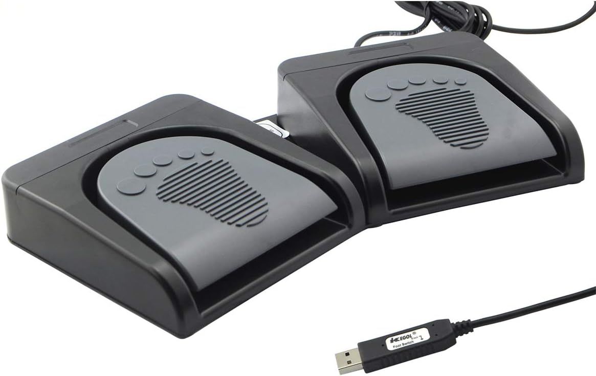 iKKEGOL Upgraded USB Double Pedal Assembly 2 Foot Switch Control 2 Key Button Footswitch Program Video Game Customized PC Keyboard Mouse Multimedia Action HID (Black)
