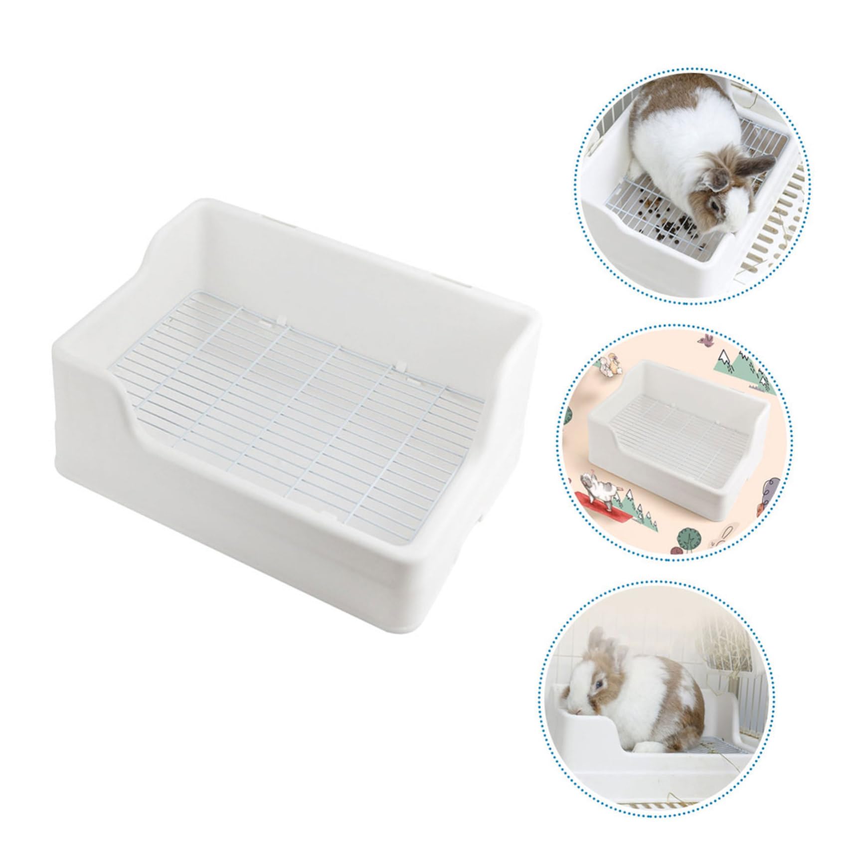 SOLUSTRE Lettiera per Animali Domestici in Plastica Bianco, Grande Dimensione, Divisa in Parti, Antiribaltamento e Antispruzzo, per Conigli e Piccoli Animali