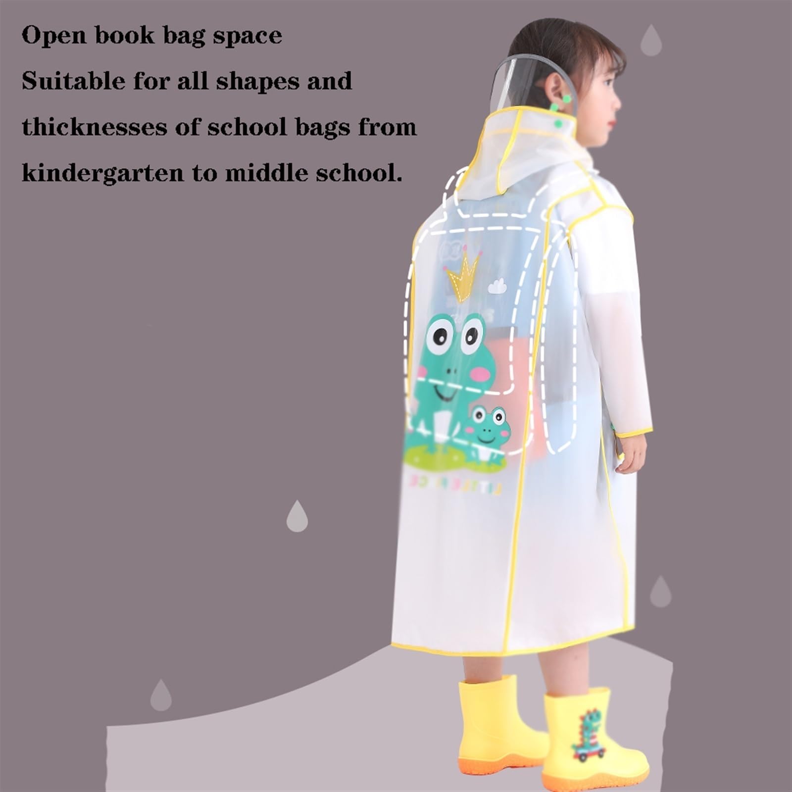Poncho Antipioggia Riutilizzabile, Abbigliamento Antipioggia con Cappuccio for Bambini, Impermeabile Leggero, Cappotto Antipioggia con Doppia Tesa, for Bambini, Ragazzi e Ragazze dai 6 ai 13 Anni ( Co