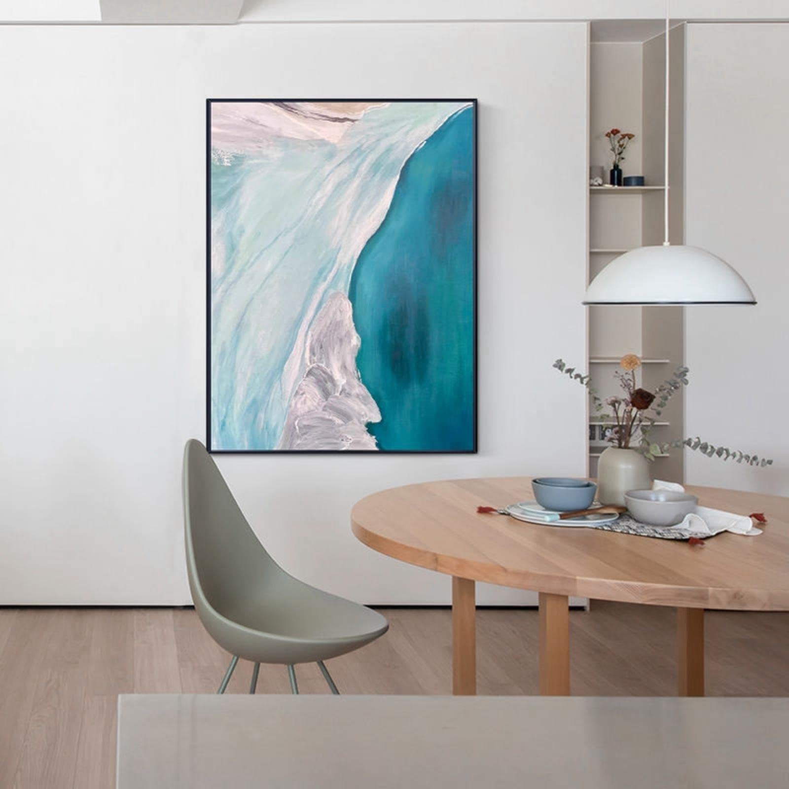 GLWDME Cuadro para colgar en la pared, pintura al óleo abstracta, océano azul, decoración del hogar, Mural, sala de estar, dormitorio, Enmarcado, 1 Pedazo