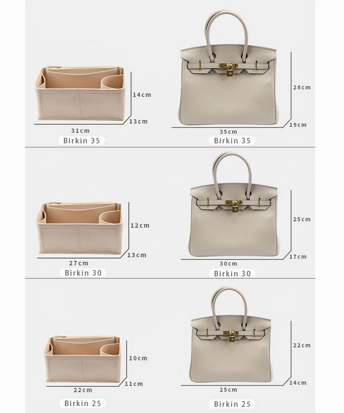 Lckaey - Organizador de bolsos para birkin (30 insertos1099 beige-M)