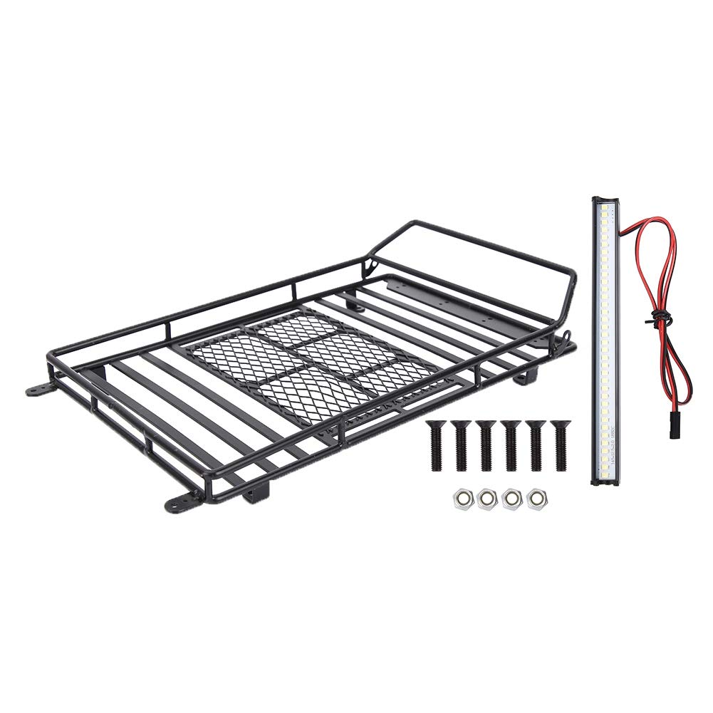 RC Car Roof Rack, Metal Roof Rack Luggage Carrier with LED Light for Axial SCX10 1/10 RC Crawler Car