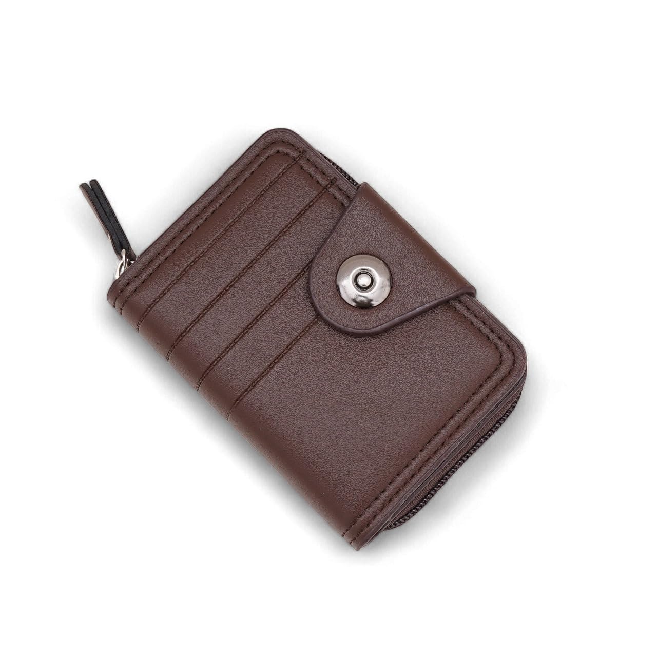 VEMILIO Women's Card Holder Wallet | 15 Slot Wallet with Zipper & Magnetic Closure | Vegan Leather Compact Purse for Women | Cash, Coin & Card Organiser for Girls (Brown)-image-34
