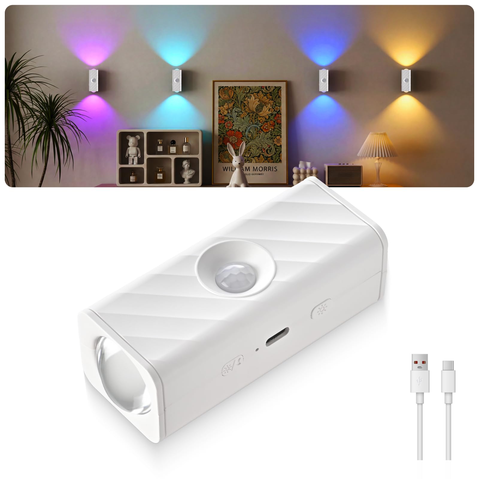 MERTTURM Motion Sensor Night Light, LED Rechargeable Magnetic Stick on Wall Light Indoor(20days Standby), Wireless 10 RGBW Dimmable Stairs/Hallway/Living Room/Bedroom Decor Lamp for Kids Elderly Adult-image-49