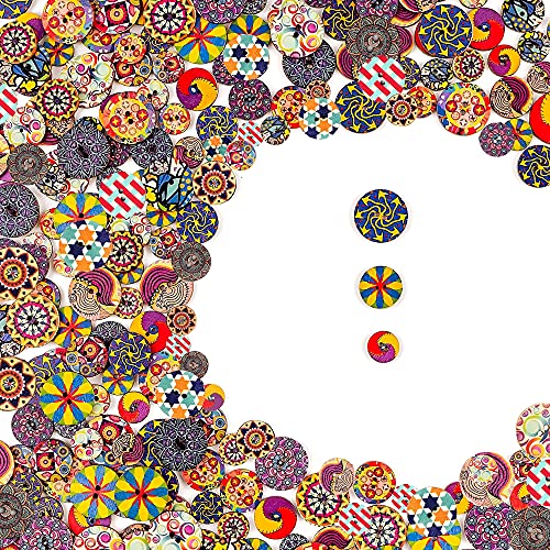 Buttons for Crafts Decorative 270 Pcs 2 Hole Wooden Buttons with 15 Colorful Mixed Pattern Designs and 3 Different Sizes for DIY Projects Toys Gifts Crafts Supplies Sewing