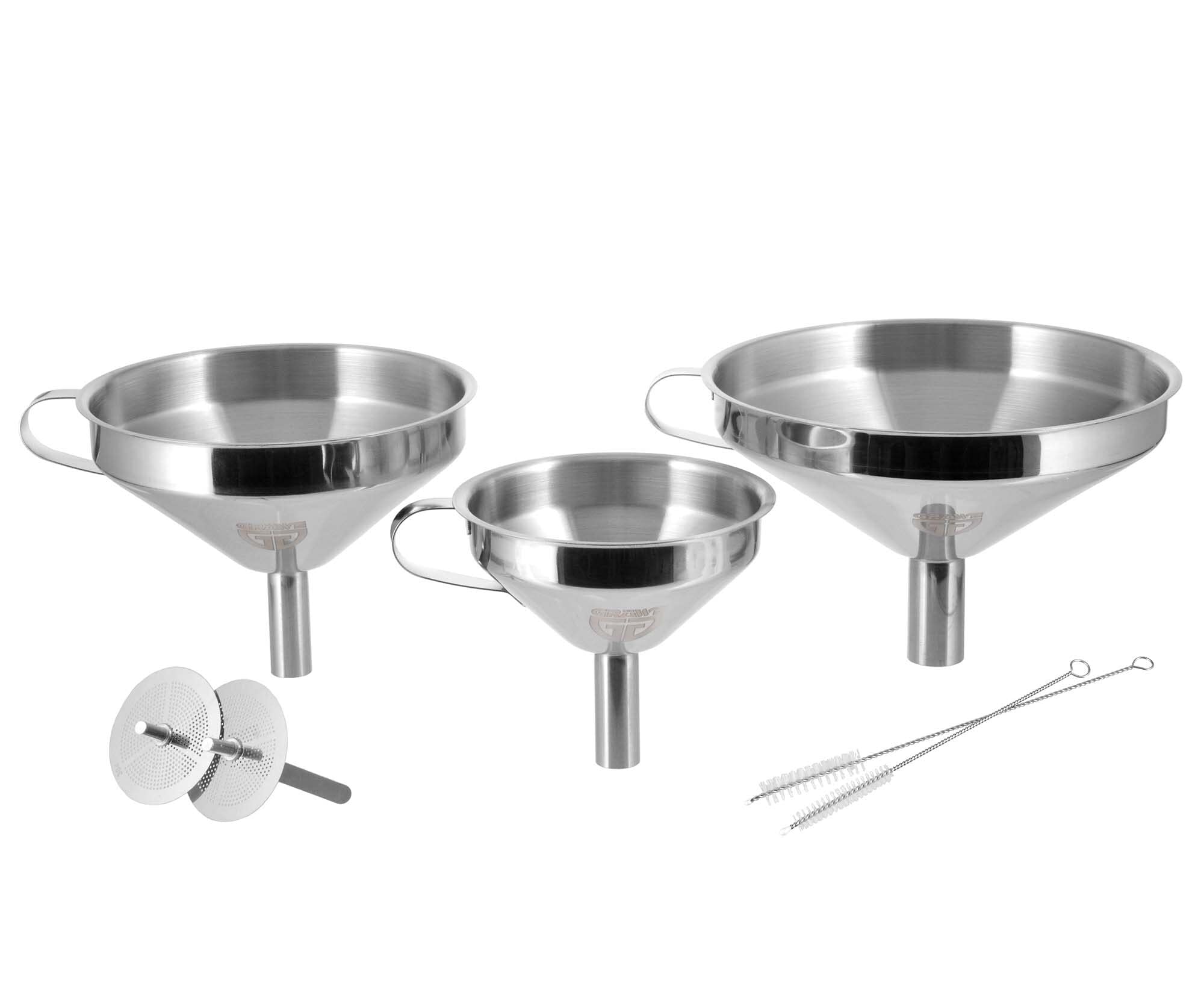 GRÄWE Trichter-Set, 3-teilig, Edelstahl - Trichter mit Sieben und Reinigungsbürsten