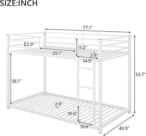 Miniatura 2 de YUNLife Literas de metal de tamaño individual sobre individual, literas de perfil bajo con escalera, literas de suelo para niños, adolescentes,