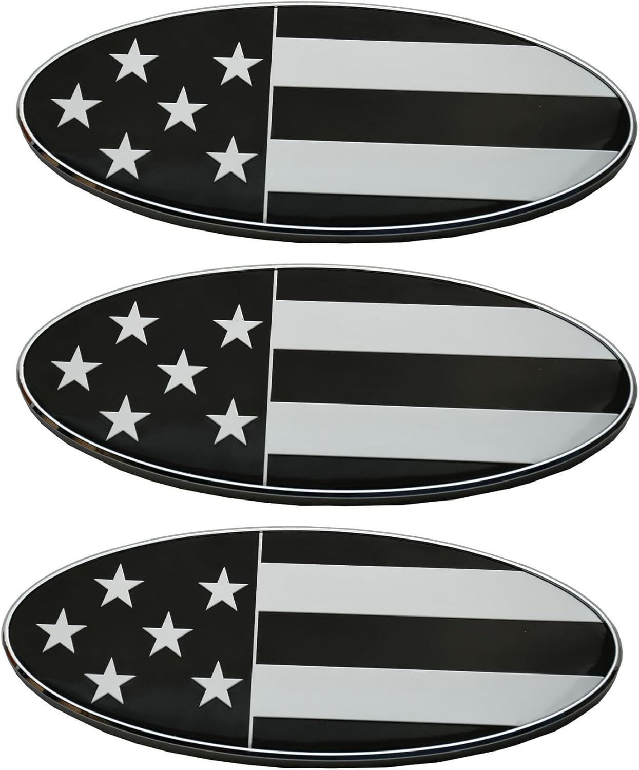 3Pcs New Custom American Flag USA 3D Badge Decal Stickers Side Rear Front Hood Emblem Compatible with Peterbilt (Chrome White)