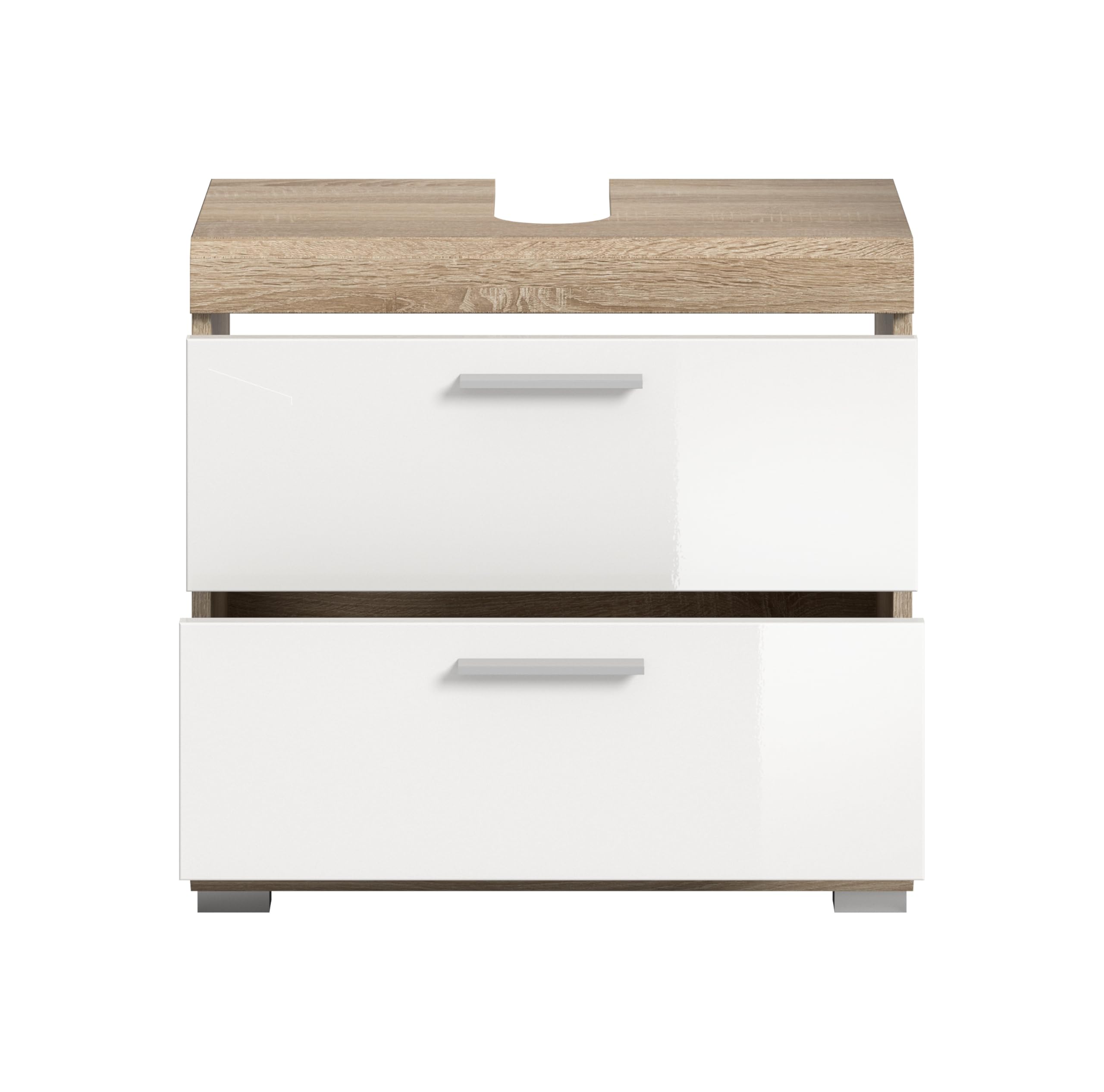 xonox.home Bathroom Lambada X06F1701 chest of drawers cabinet standing cabinet in front white high gloss body Sonoma light approx. 37x88x31cm