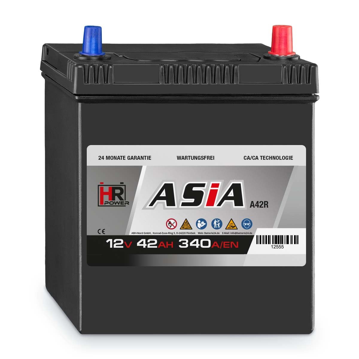 HR Autobatterie 12V 42Ah 340A/EN ASIA Pluspol Rechts | Hohe Startreserven auch bei Kälte