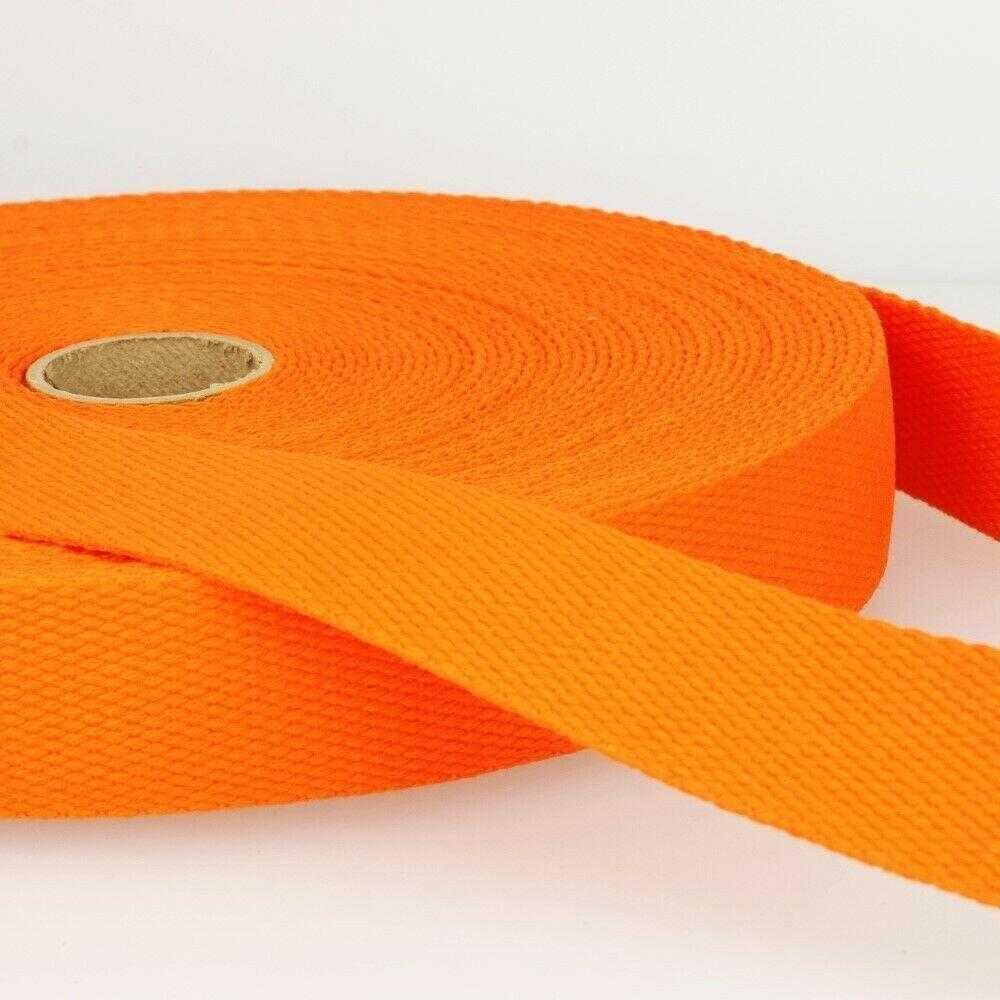 25mm Cotton Webbing 2mm Strap 231D, 083 Orange, 2 Metres