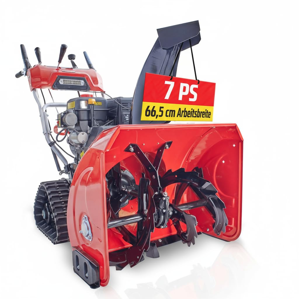 HECHT Benzin Schneefräse 66 cm – 2-stufig mit E-Start | 54 cm Arbeitshöhe, 15 m Auswurfweite, Raupenantrieb, 6 Vorwärts- & 2 Rückwärtsgänge, LED-Scheinwerfer & Griffheizung