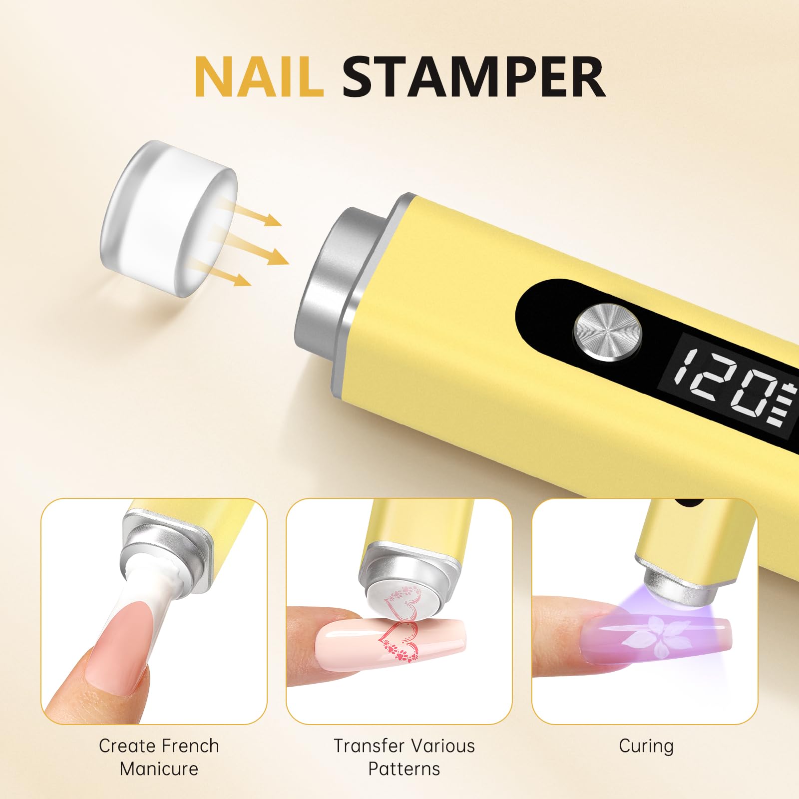 UV Light for Gel Nails, CHRISTINE SHELLY 3 in 1 LED Nail Lamp Cat Eye Magnet Flash Cure Lamp Nail Stamp LCD Display Portable Nail Dryer Rechargeable with 3 Timers Design Art Tools Home DIY - Image 4