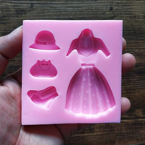 Miniatura 5 de Falda de silicona para mujer, molde de fondant, tacón alto, bolsa de zapatos, sombrero, chocolate, caramelo, princesa, vestido de goma, pasta de