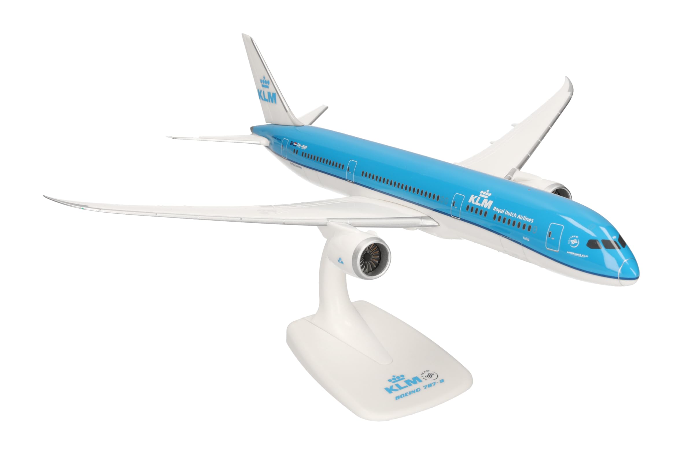 Herpa modello di aereo KLM Boeing 787-9 Dreamliner – PH-BHP "Tulp/Tulip", in scala 1:200 - Snap-Fit, pezzo da collezione, miniatura deco, statuetta con supporto in plastica