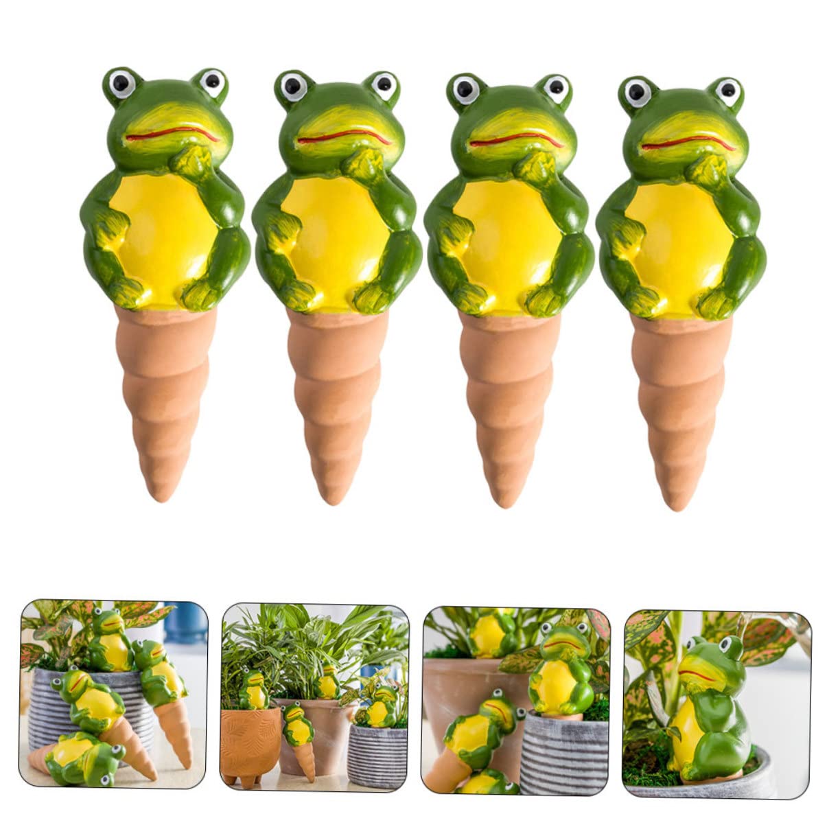 Gatuida Picchetti per Irrigazione Goccia a Forma di Rana, 4 Pezzi | Ceramica Rossa, Controllo del Volume Acqua, per Piante su Prato e Patio