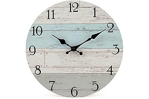 Coastal Wall Clocks Worn Blue 10" Non-Ticking Wooden Decorative Round Wall Clock