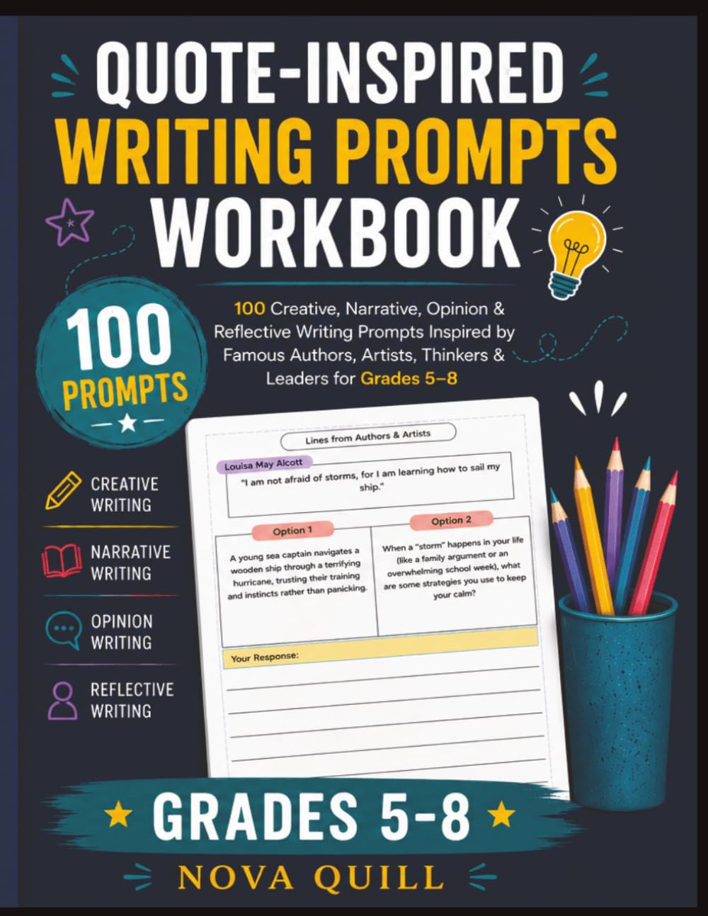 Quote-Inspired Writing Prompts Workbook: 100 Creative, Narrative, Opinion & Reflective Writing Prompts Inspired by Famous Authors, Artists, Thinkers & Leaders for Grades 5–8