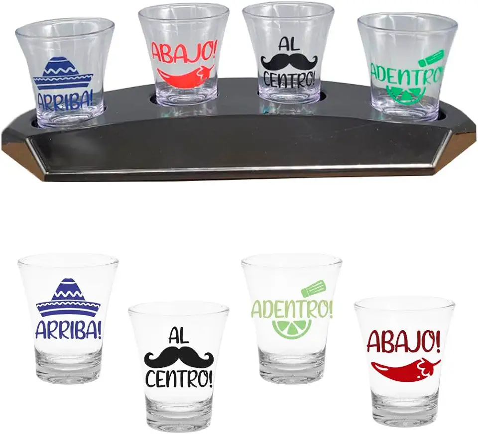 Base Acrilica com 4 copos de dose Personalizados shot pinga cachaça - Aloha (Base Preta Tequila)