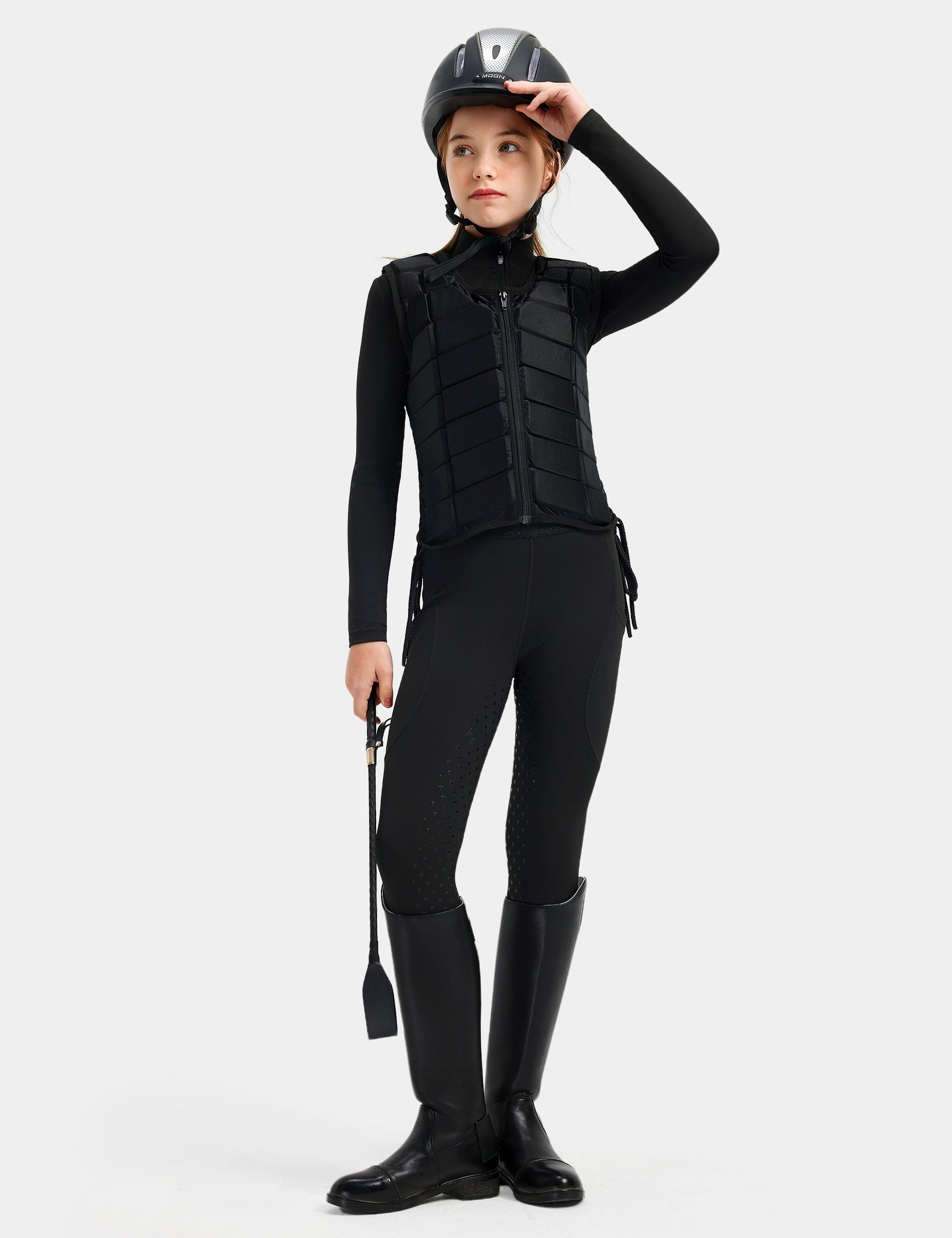 FitsT4 Sports Conjunto de equitación para niñas, conjunto de 2 piezas para equitación, camisa ecuestre para niñas y pantalones de silicona con parche en la rodilla
