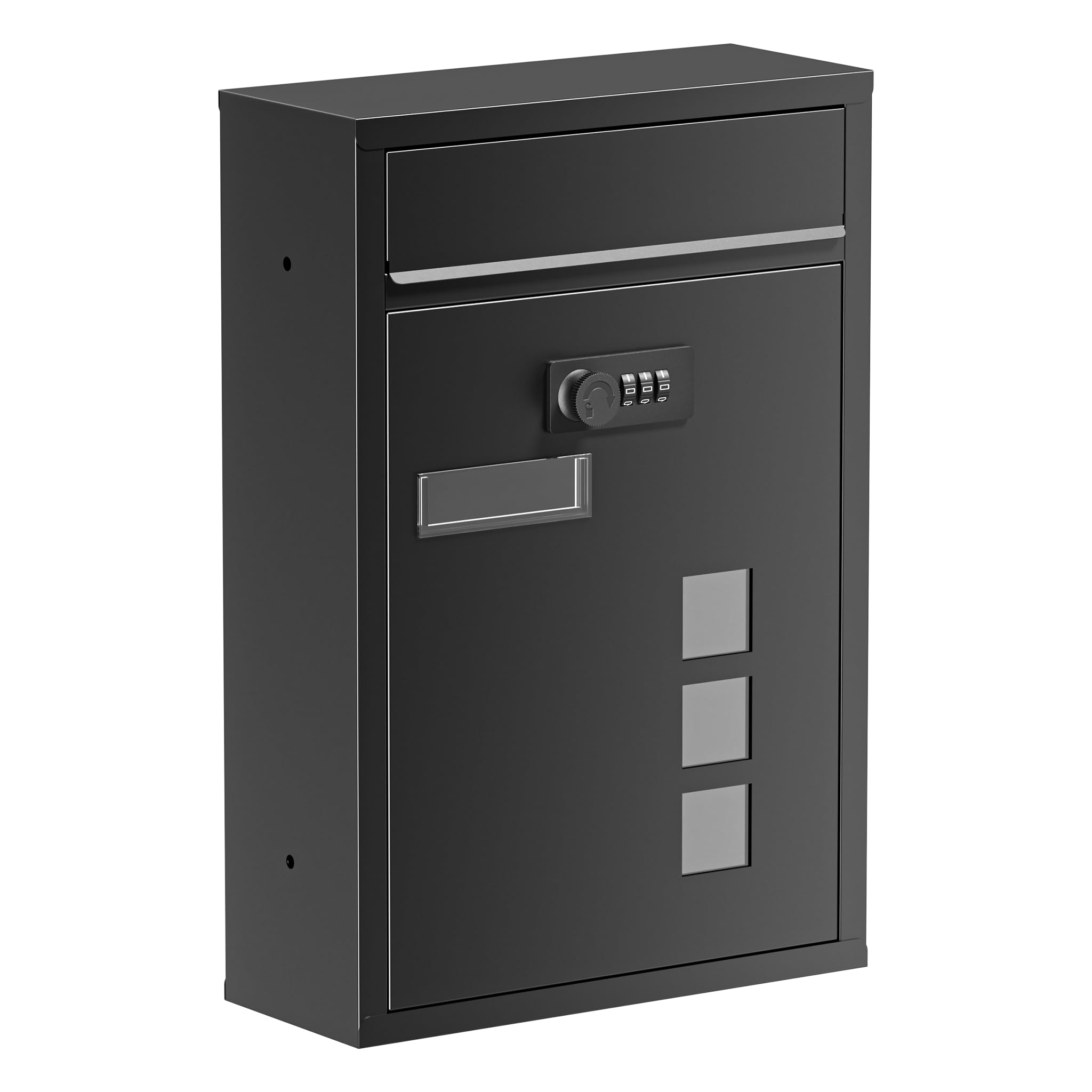 Wiltec Black Wall Mailbox Code Lock Letterbox Postbox Pillar Letter Mail Post Box