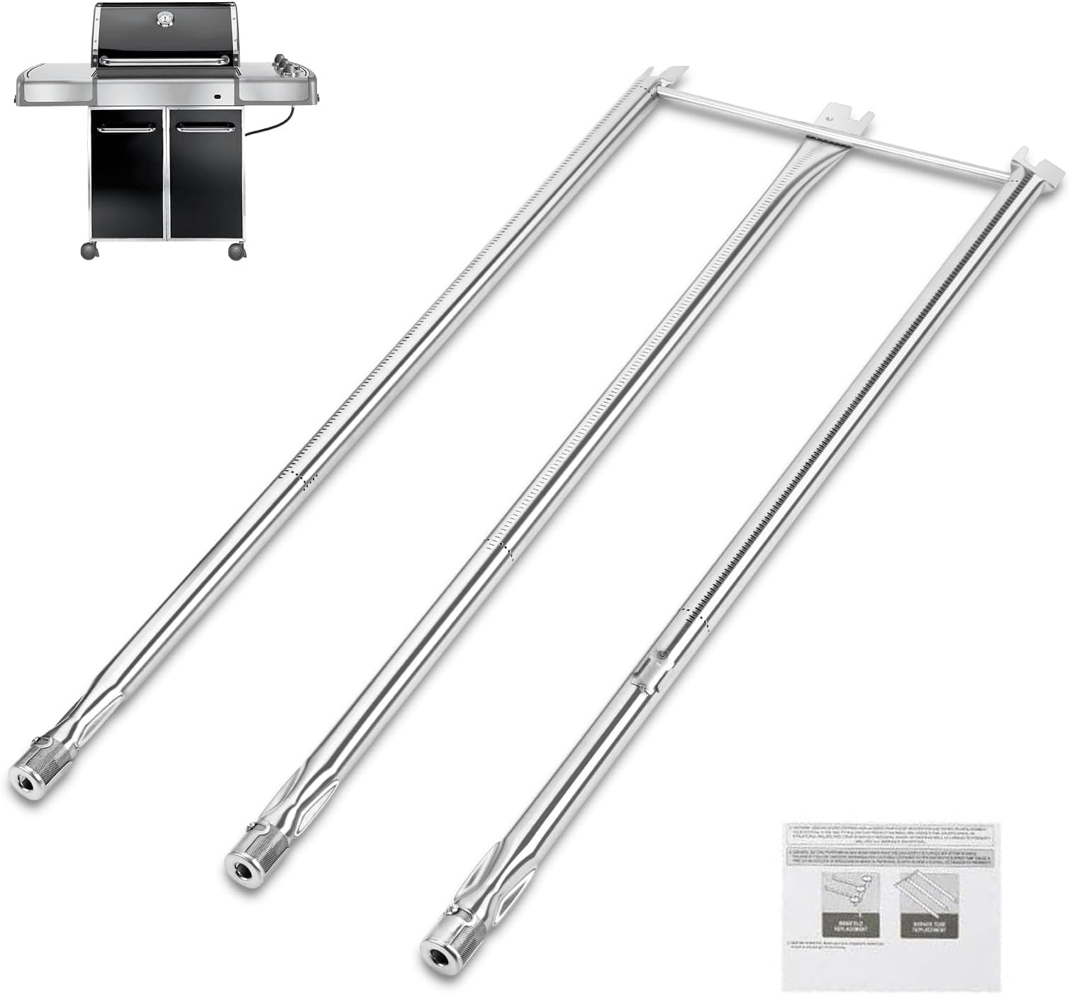 QuliMetal 304 Stainless Steel Grill Burner for Weber Genesis 300 (2007-2010), Genesis E310 E320 S310 S320 EP310 EP320 Gas Grill with Side Control Knobs, Replace for Weber 67722 67820