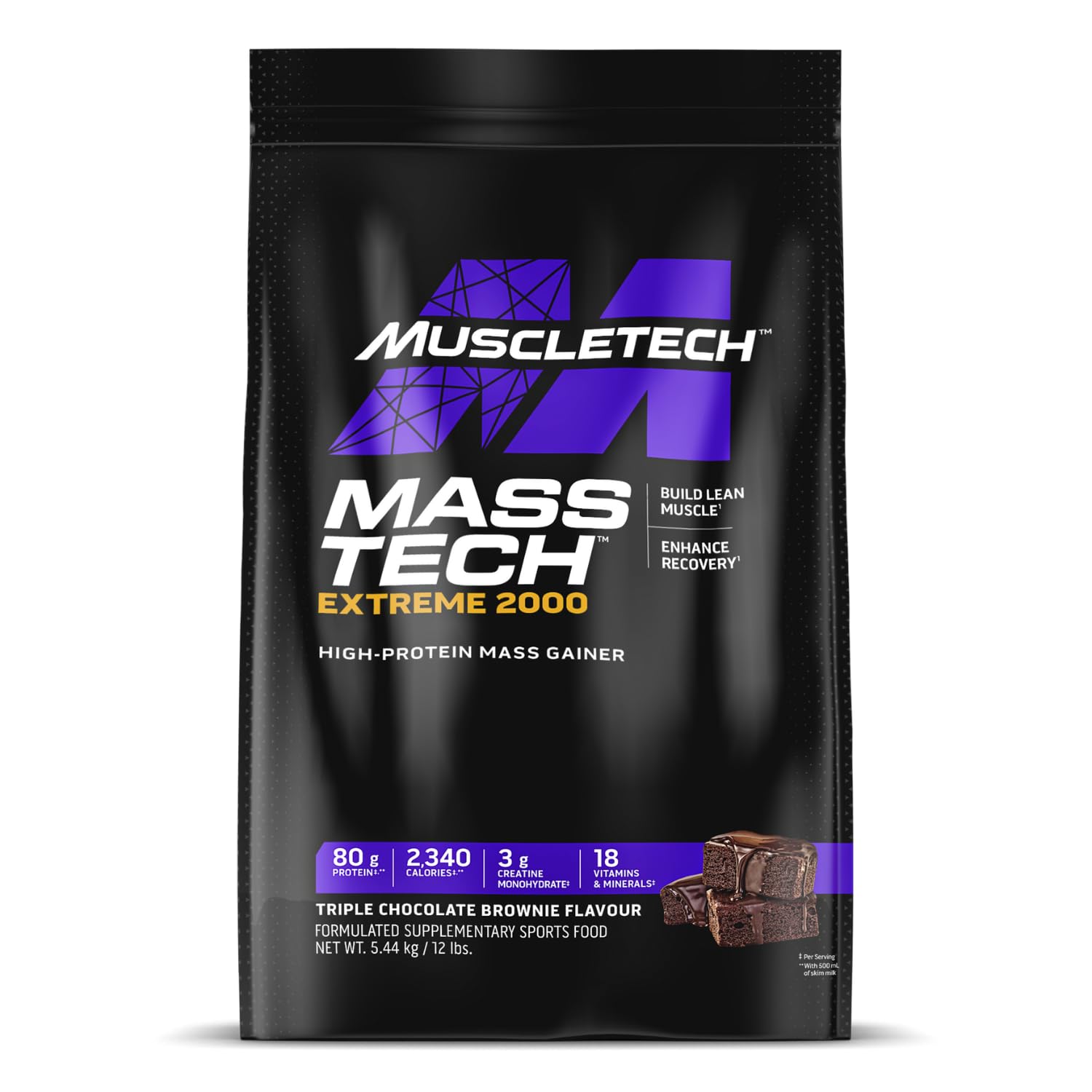 MuscleTech | Mass-Tech Extreme | High Protein Mass Gainer | 60 grams Protein & 5 grams Creatine | Supports Muscle Gain, Enhances Recovery & Boosts Strength | Chocolate Brownie | 5443 grams