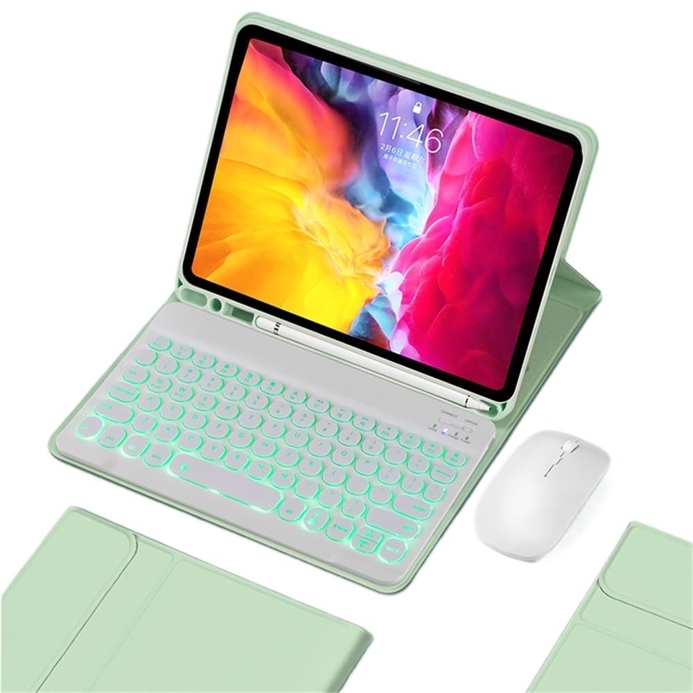 Coque iPad Pro 11 2024 avec clavier rétroéclairé vert et souris
