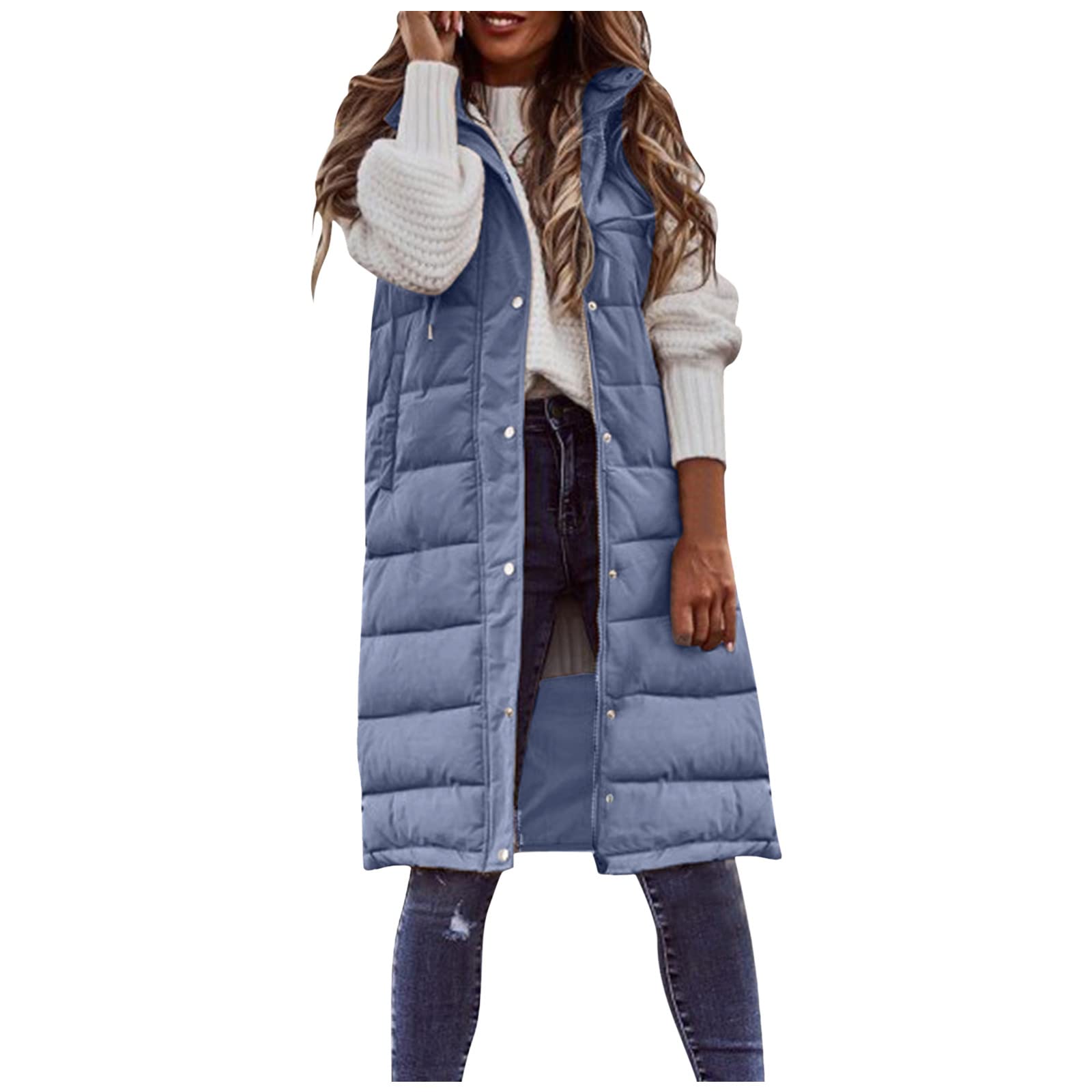 Chaleco acolchado largo sin mangas para mujer, abrigo de invierno, chaleco con capucha, chaqueta acolchada para exteriores, chaqueta acolchada de color sólido, chaqueta de invierno, chaqueta