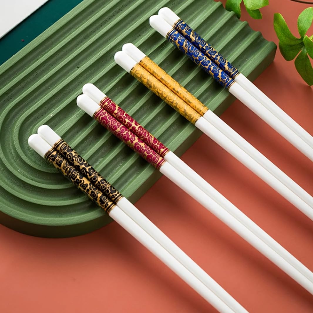 Baguettes, coffret cadeau de baguettes en porcelaine chinoise, coffret cadeau de 10 paires de baguettes réutilisables de qualité supérieure paon avec étui, baguettes en céramique d'os de haute qualité