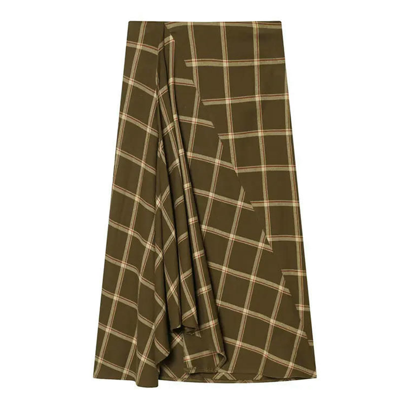 CHENSHI Gonna Lunga Gonne Scozzesi da Donna A Vita Alta Eleganti con Orlo Asimmetrico Casual Femminile-Come Immagine-s