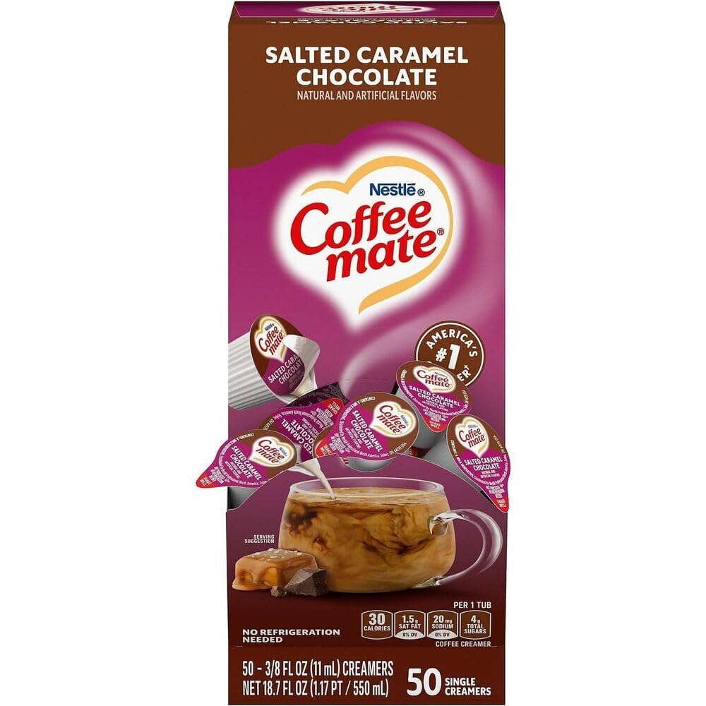 Nestle Coffee Mate Coffee Creamer Salted Caramel Chocolate Liquid Creamer Singles Box of 50 Singles