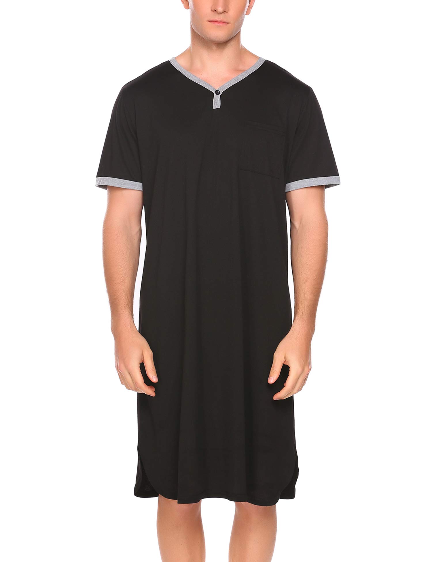 Ekouaer Men's Nightshirt Nightwear Comfy Big&Tall Short Sleeve Henley Sleep Shirt