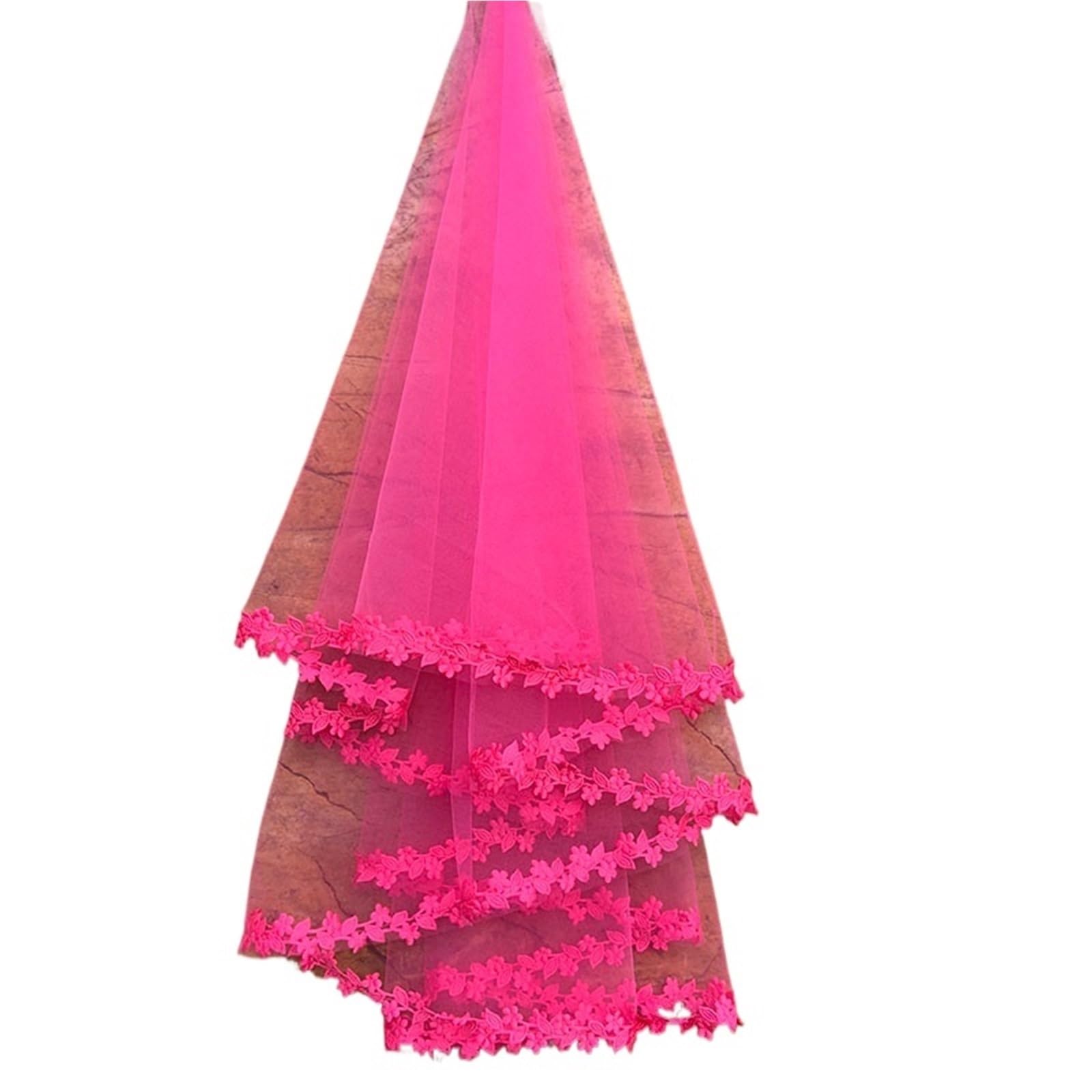 ZXGRfdefa gauze headscarf, Cathedral Wedding Veil 10 Colors White Pink Purple Black Ivory(Rosy,200cm)
