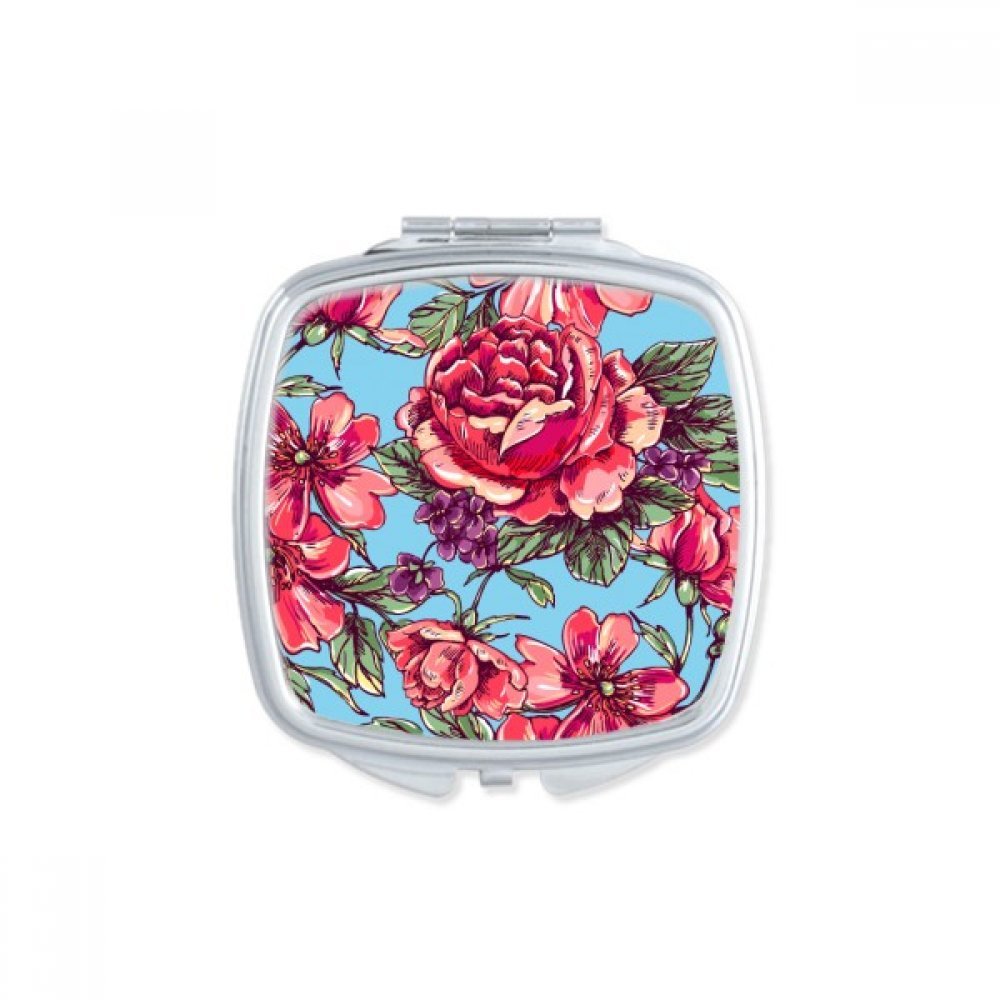 Miroir de poche plante rouge compact accessoire maquillage portable à la main carré