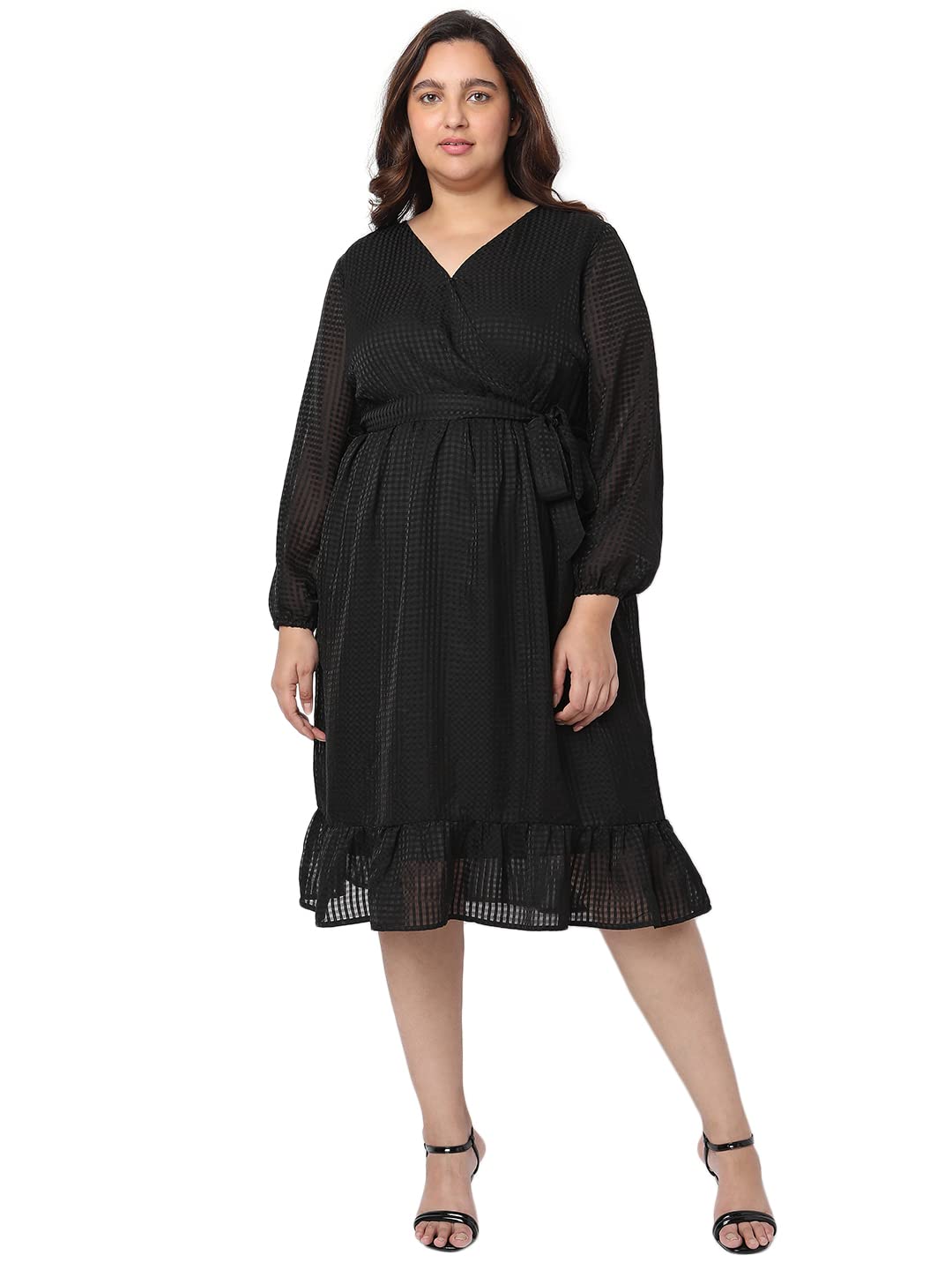 Vero Moda CurveWomen's Polyester Wrap Below The Knee Dress